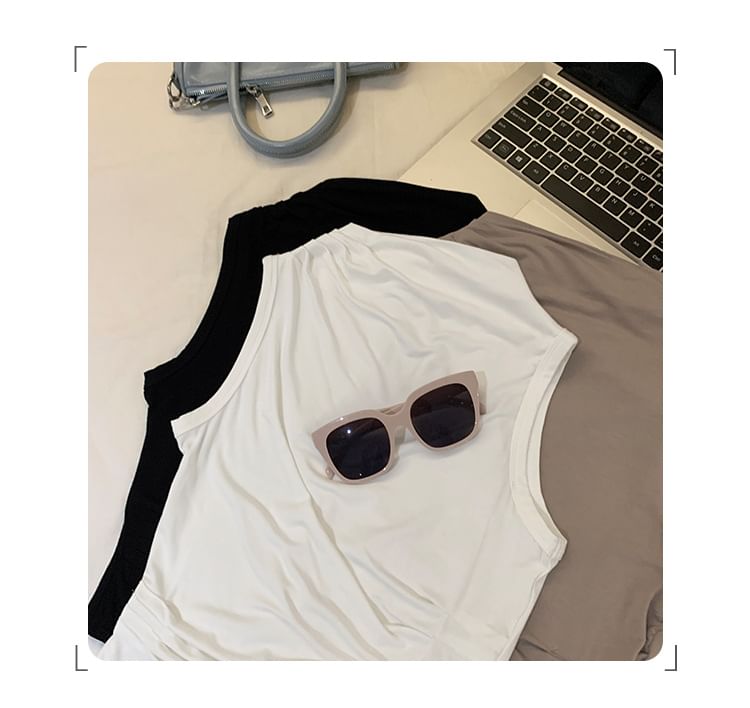 Mock Top Sleeveless Plain Neck