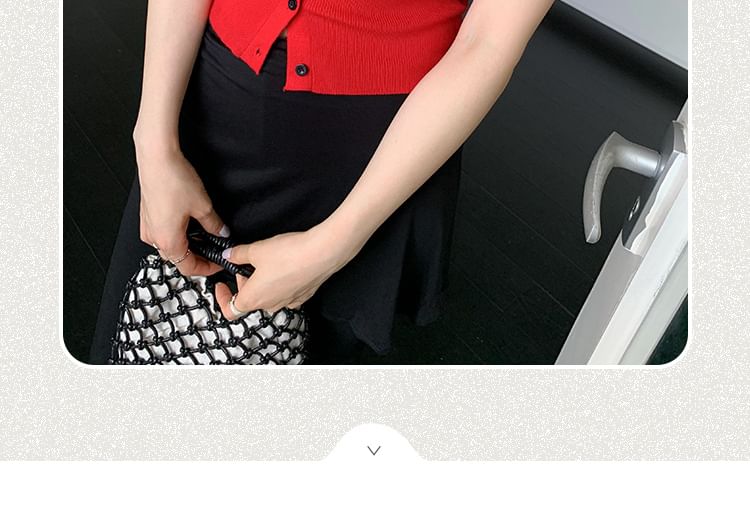 Plain V-Neck Top Button-Up Sleeveless