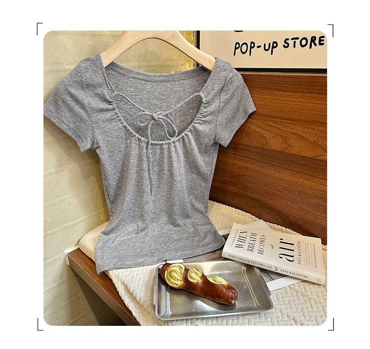 Plain Top U-Neck Short-Sleeve Crop