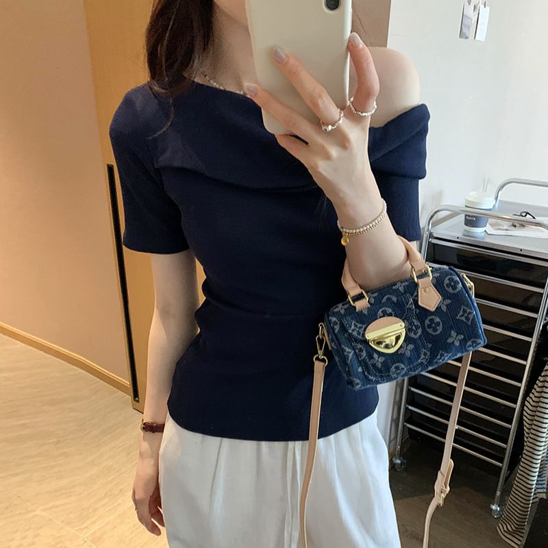 Top Sleeve Plain Short Shoulder Off