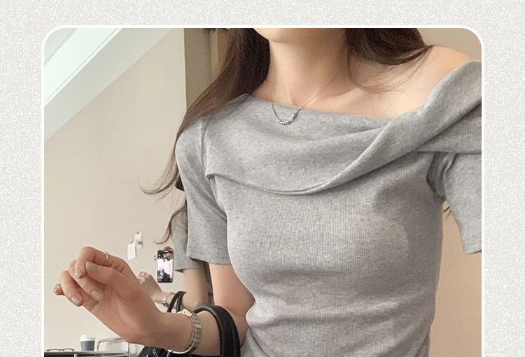 Top Sleeve Plain Short Shoulder Off