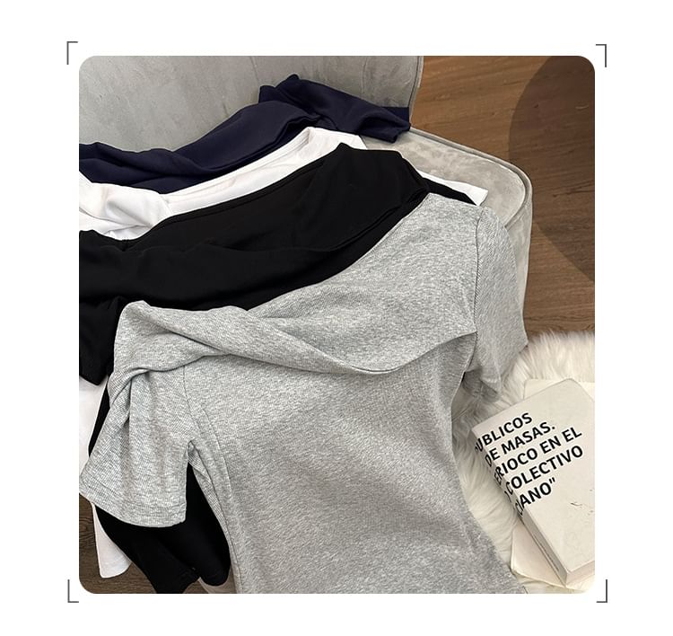 Top Sleeve Plain Short Shoulder Off