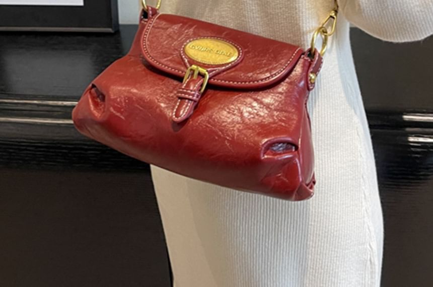 Bag Leather Crossbody Buckled Flap Faux