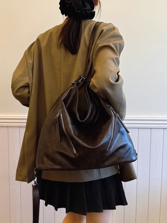 Faux Backpack Tote Leather Zip