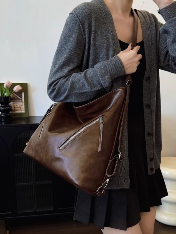 Faux Backpack Tote Leather Zip