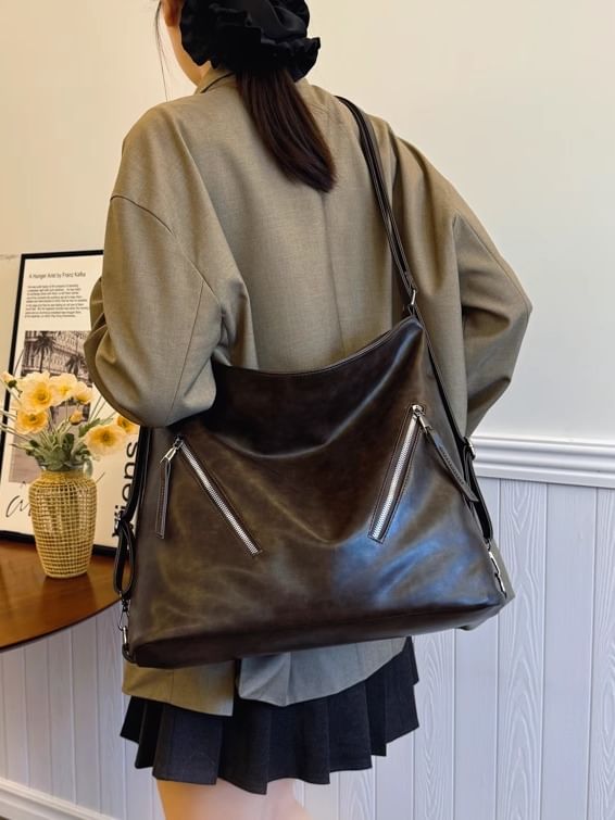 Faux Backpack Tote Leather Zip