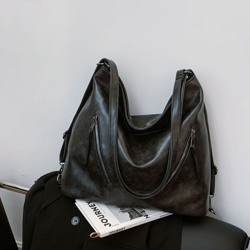 Faux Backpack Tote Leather Zip