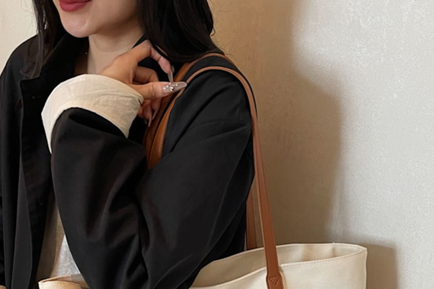 Striped Canvas Embroidered Bag Lettering Tote