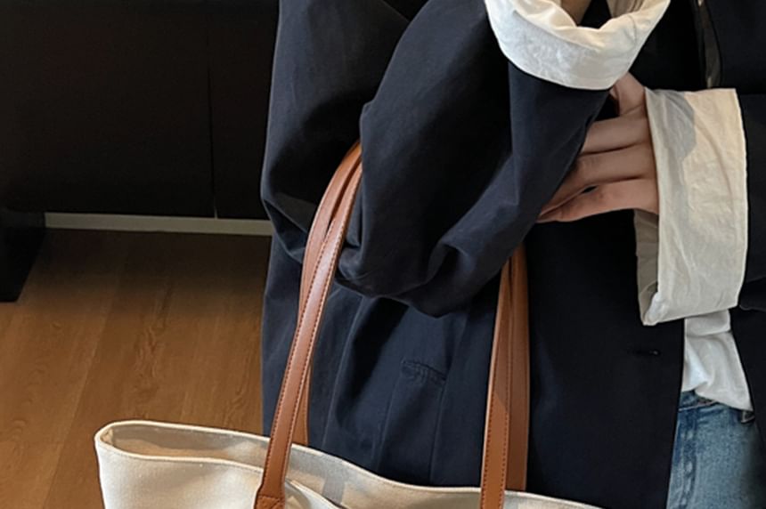 Striped Canvas Embroidered Bag Lettering Tote