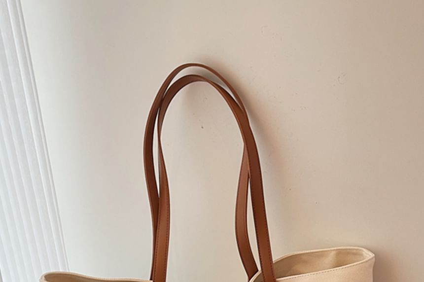 Striped Canvas Embroidered Bag Lettering Tote