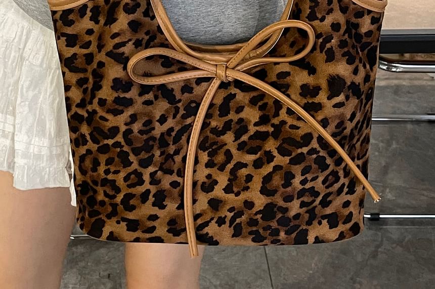 Print Tote Leopard Bow Bag