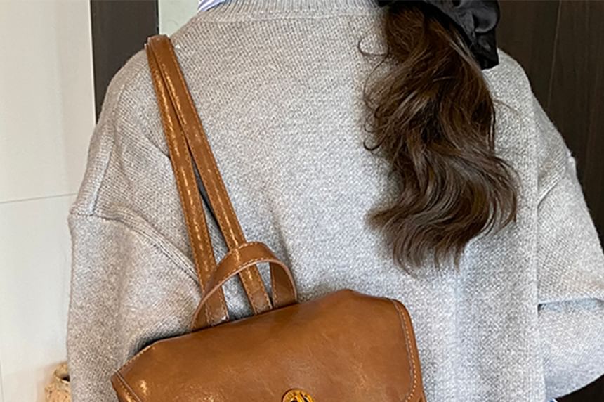 Backpack Buckle Flap Leather Faux