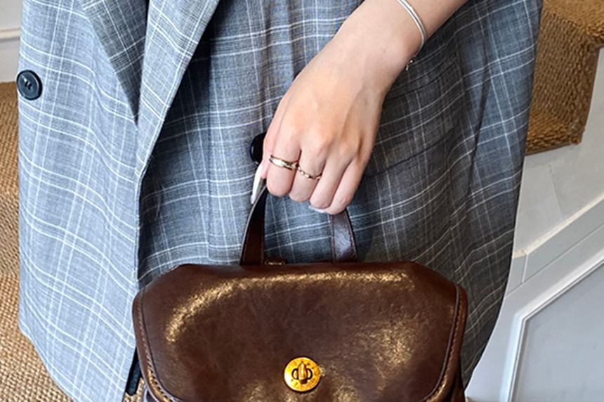 Backpack Buckle Flap Leather Faux