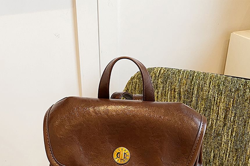Backpack Buckle Flap Leather Faux
