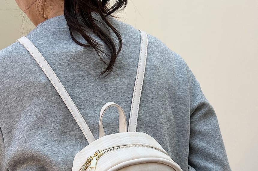 Backpack Plaid Faux Leather Flap
