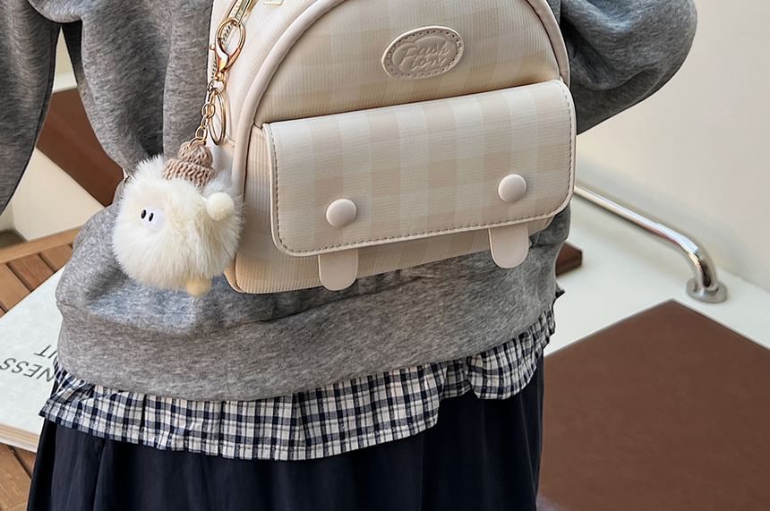 Backpack Plaid Faux Leather Flap