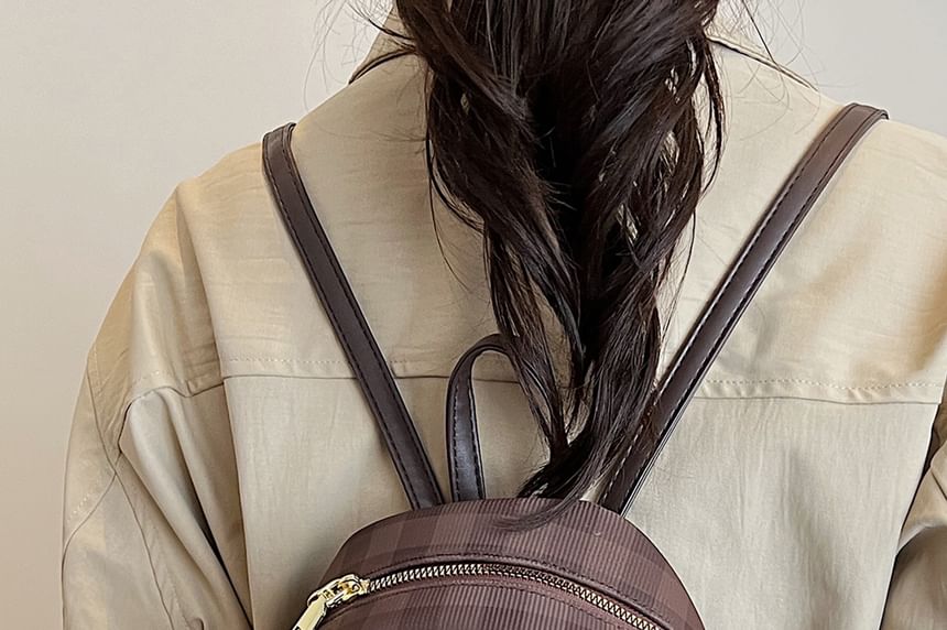 Backpack Plaid Faux Leather Flap