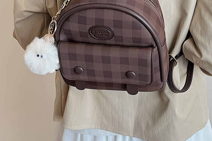 Backpack Plaid Faux Leather Flap