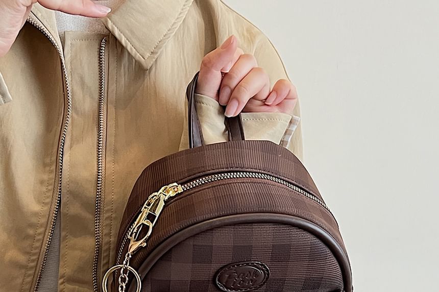 Backpack Plaid Faux Leather Flap