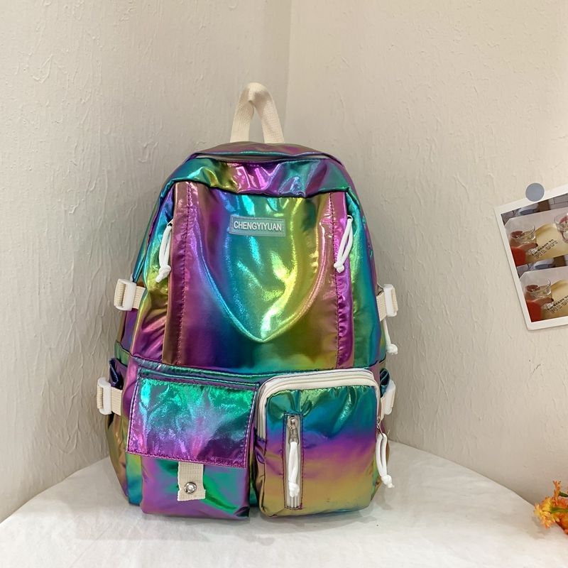 Buckled Backpack Leather Faux Holographic