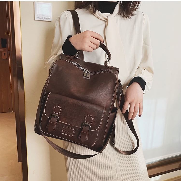 Leather Faux Buckled Backpack