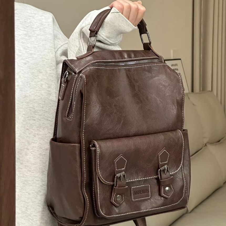 Leather Faux Buckled Backpack