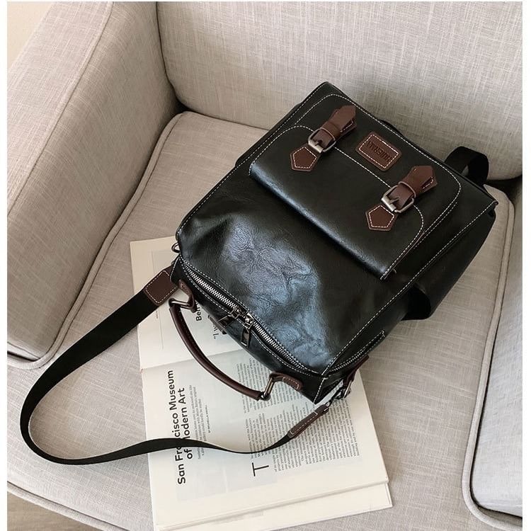 Leather Faux Buckled Backpack