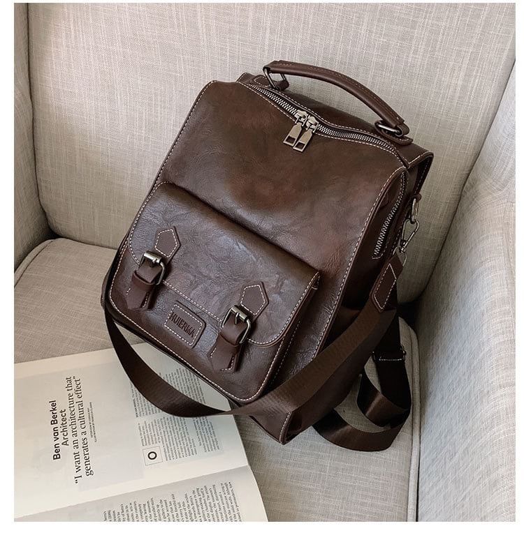 Leather Faux Buckled Backpack