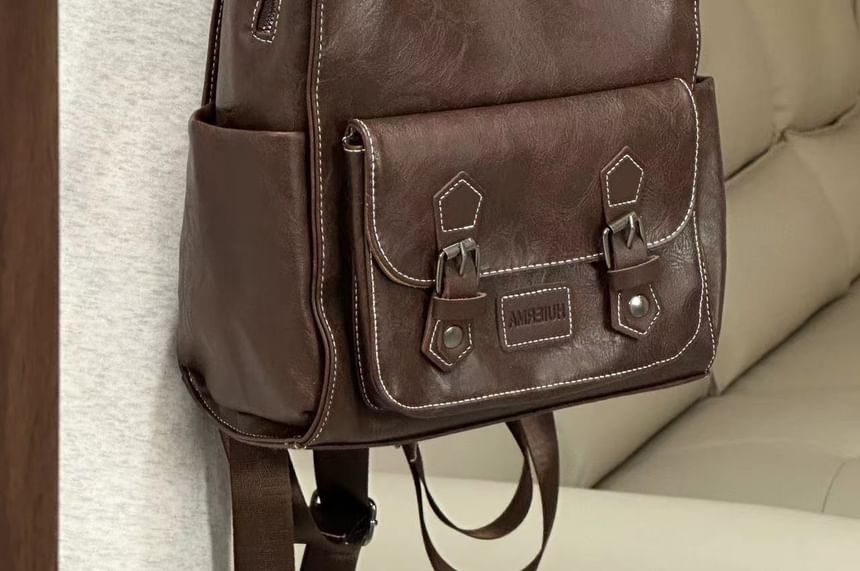 Leather Faux Buckled Backpack
