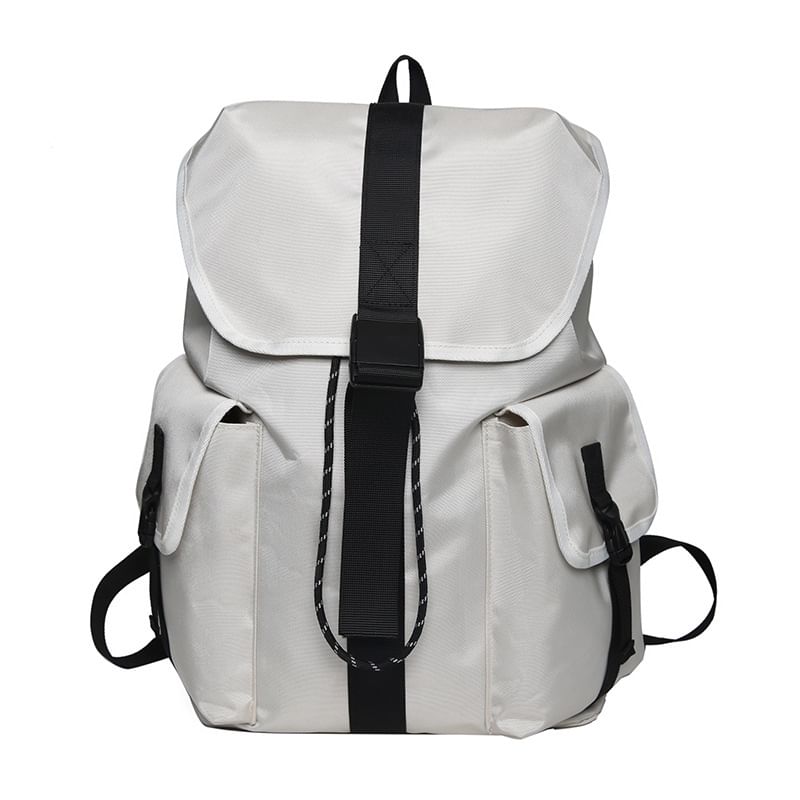 Unisex Drawstring Plain Buckled Backpack Nylon