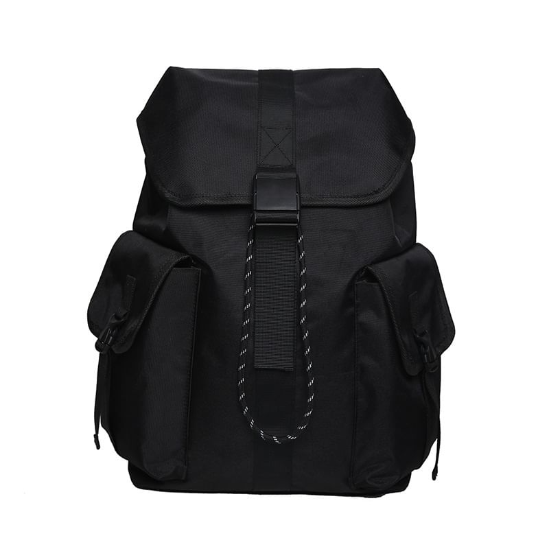 Unisex Drawstring Plain Buckled Backpack Nylon