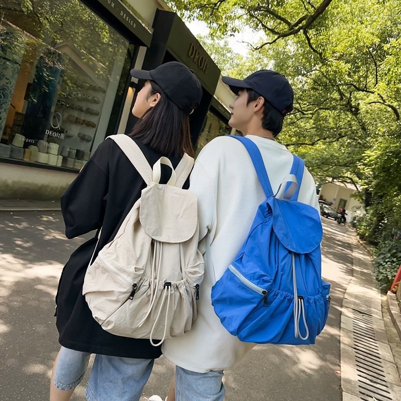 Nylon Unisex Drawstring Backpack Plain