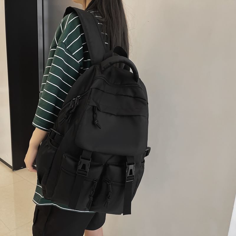 Plain Backpack Buckled Nylon