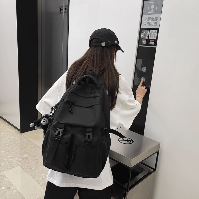 Plain Backpack Buckled Nylon