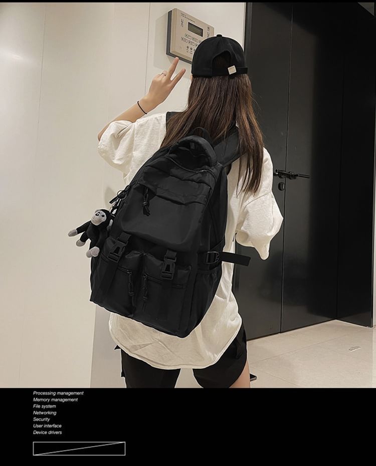 Plain Backpack Buckled Nylon