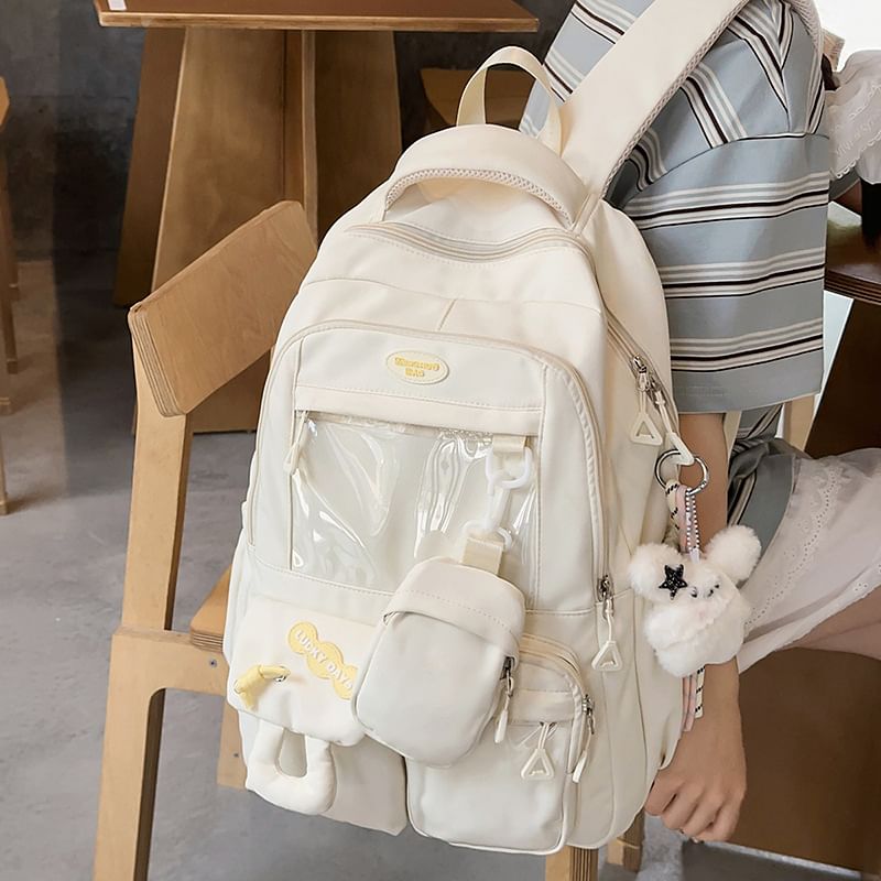 Backpack Panel Buckled With Nylon PVC Coin Applique Purse