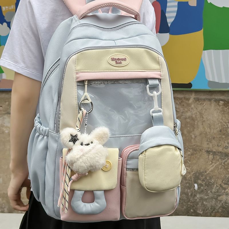 Backpack Panel Buckled With Nylon PVC Coin Applique Purse