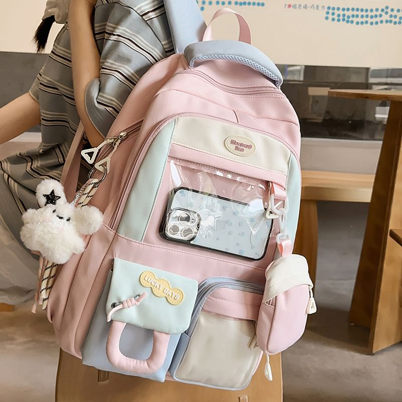 Backpack Panel Buckled With Nylon PVC Coin Applique Purse