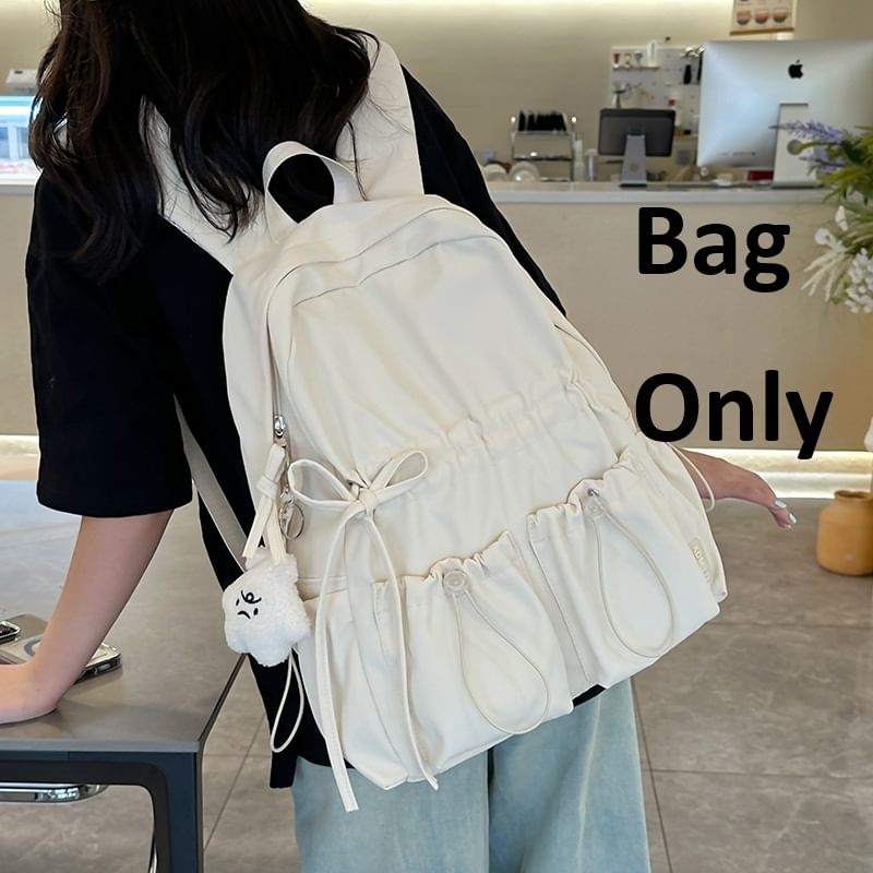 Plain Nylon Backpack Drawstring Bow