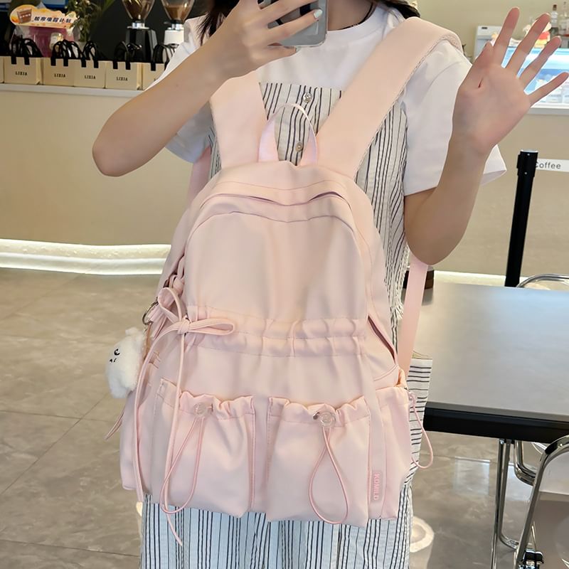 Plain Nylon Backpack Drawstring Bow