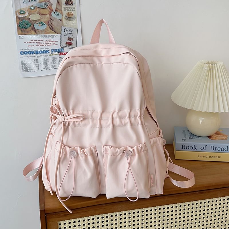 Plain Nylon Backpack Drawstring Bow