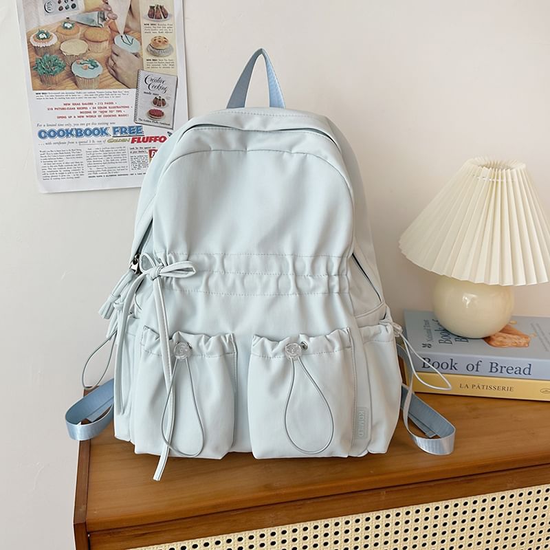 Plain Nylon Backpack Drawstring Bow