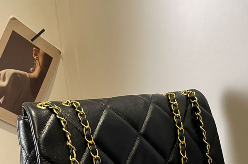 Crossbody Faux Bag Quilted Flap Plain Leather