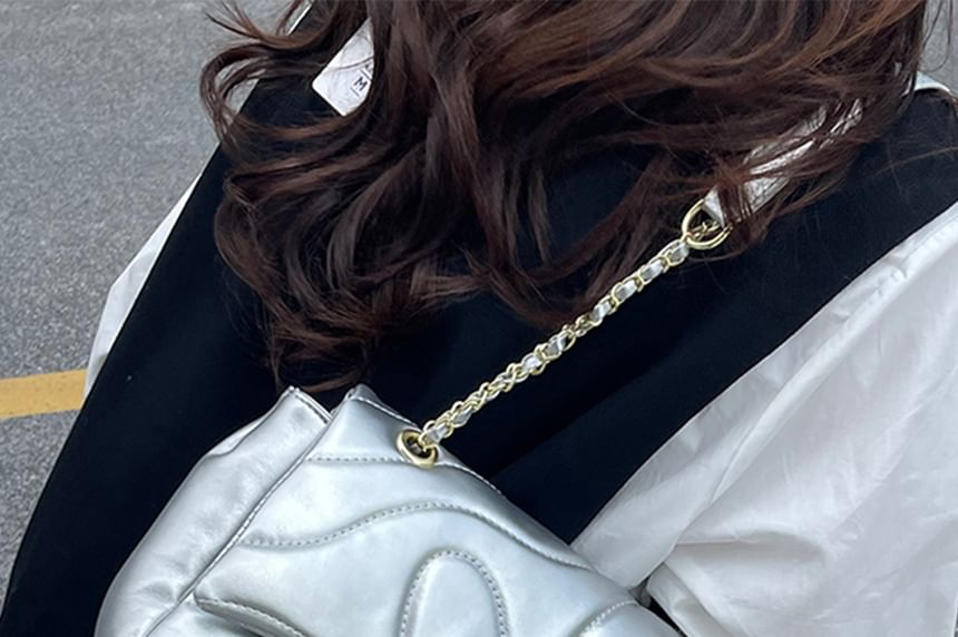 Leather Plain Bag Faux Quilted Crossbody Flap