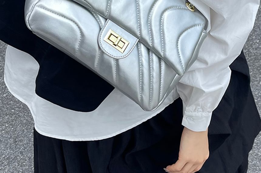 Leather Plain Bag Faux Quilted Crossbody Flap