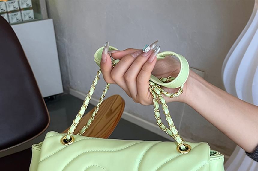 Leather Plain Bag Faux Quilted Crossbody Flap