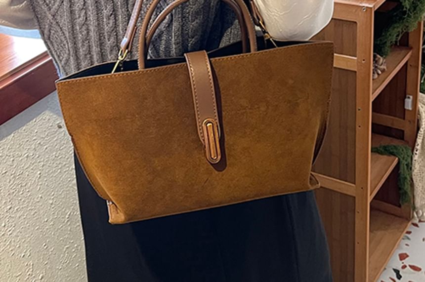 Crossbody With Plain Pouch Faux Bag Handle Suede Top