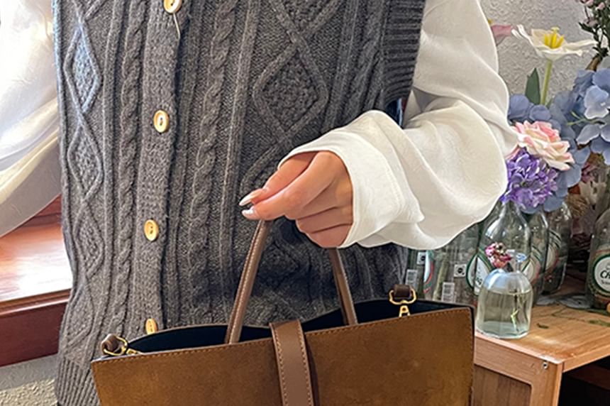 Crossbody With Plain Pouch Faux Bag Handle Suede Top