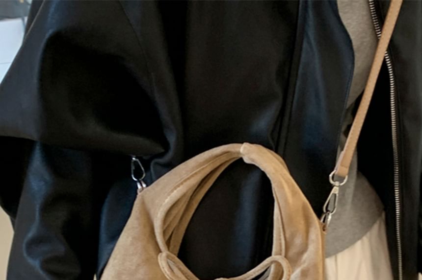 Crossbody Bag Faux Handle Plain Top Suede
