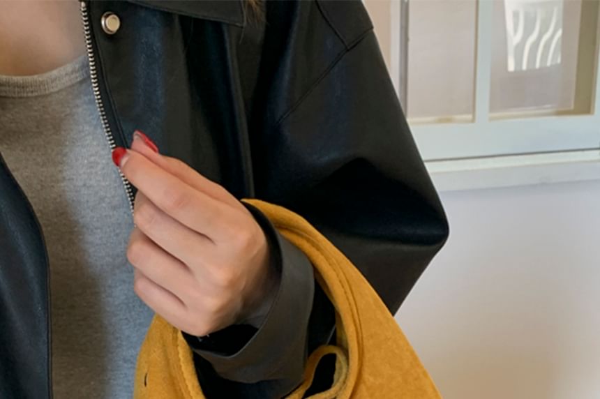 Crossbody Bag Faux Handle Plain Top Suede